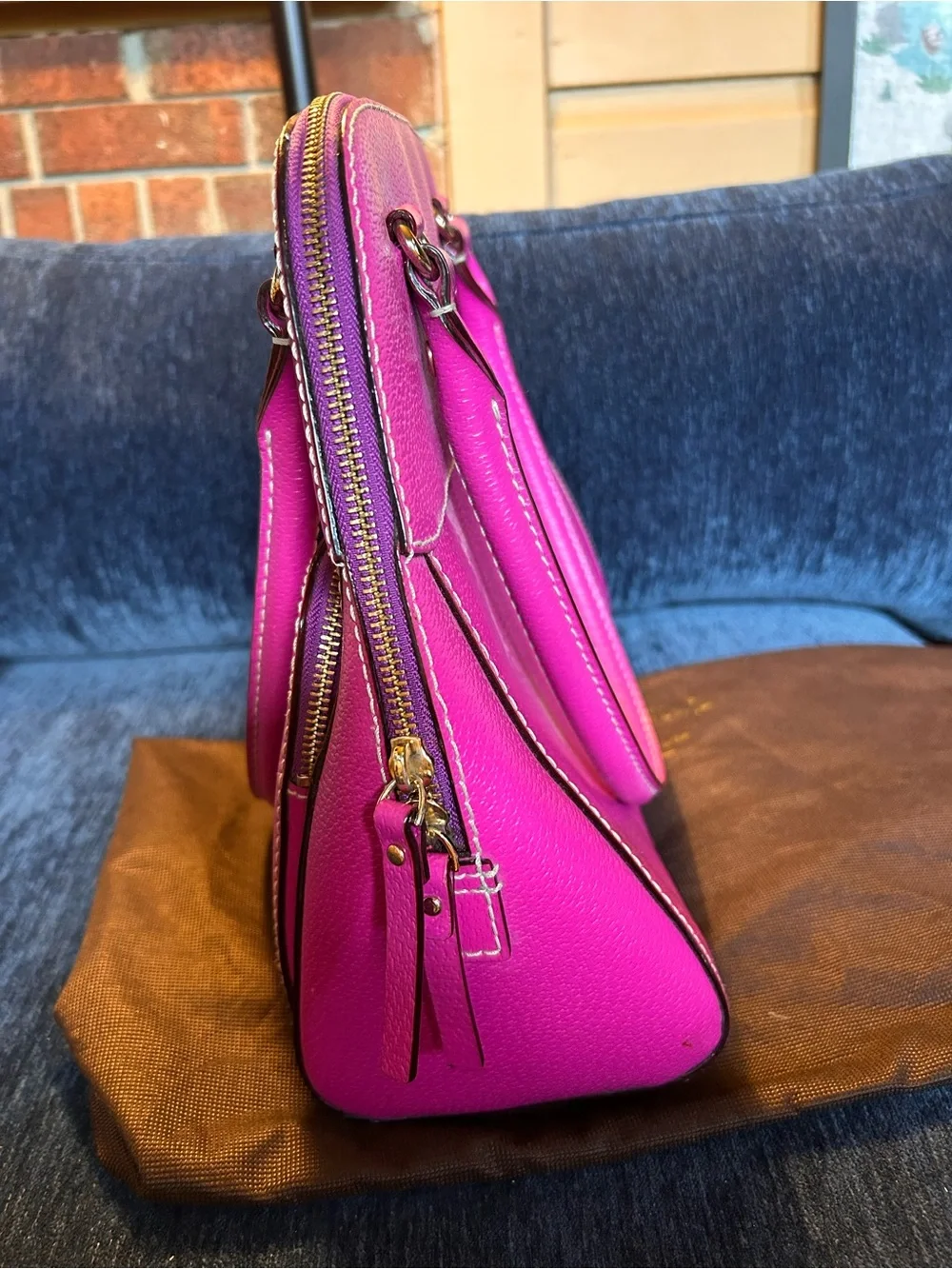 kate spade Magenta Wellesley Maeda Leather Dome Satchel with Gold Hardware